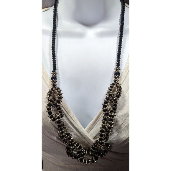 Vintage Glam Metal And Glass Beaded Loop Statement Necklace - Picture 2 of 5